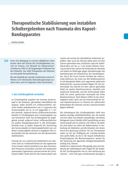 Schultergelenke – therapeutische Stabilisierung nach Traumata des Kapsel-Bandapparates